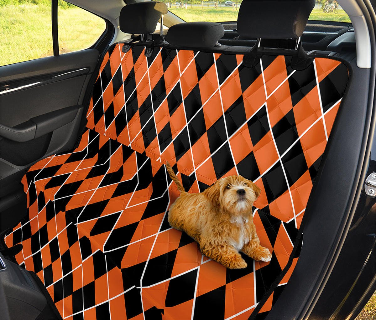 Orange And Black Halloween Argyle Print Pet Car Back Seat Cover
