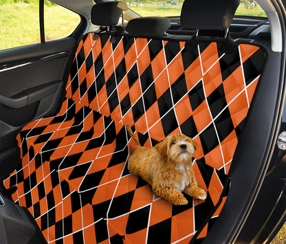 Orange And Black Halloween Argyle Print Pet Car Back Seat Cover