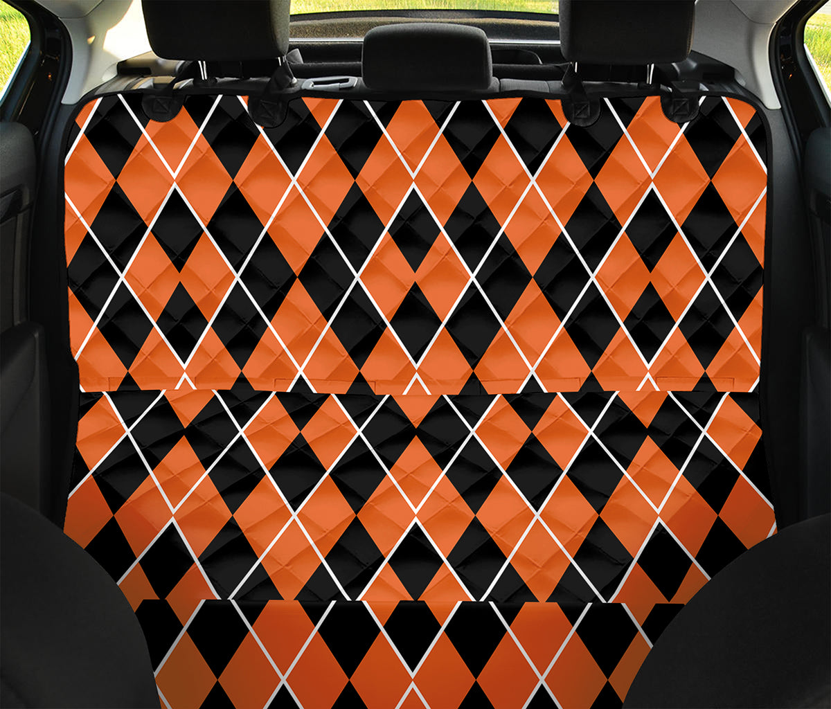 Orange And Black Halloween Argyle Print Pet Car Back Seat Cover
