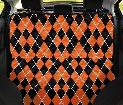 Orange And Black Halloween Argyle Print Pet Car Back Seat Cover