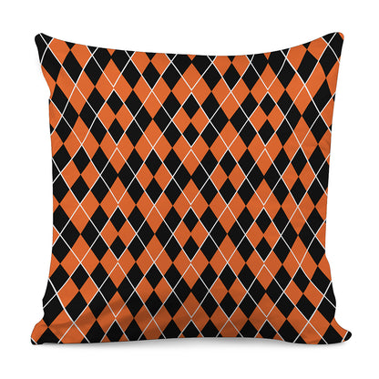 Orange And Black Halloween Argyle Print Pillow Cover