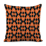 Orange And Black Halloween Argyle Print Pillow Cover