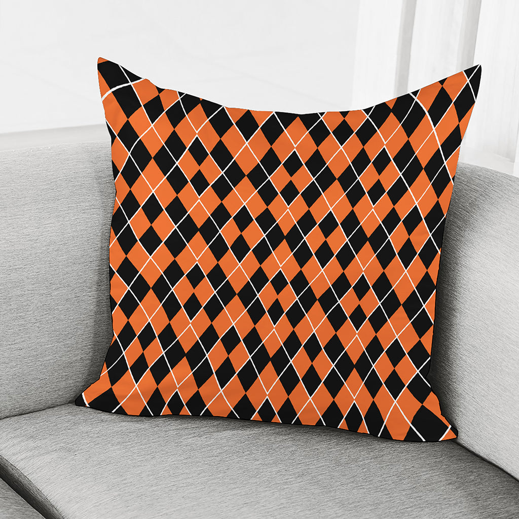 Orange And Black Halloween Argyle Print Pillow Cover