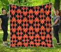 Orange And Black Halloween Argyle Print Quilt