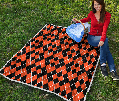 Orange And Black Halloween Argyle Print Quilt
