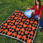 Orange And Black Halloween Argyle Print Quilt