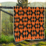 Orange And Black Halloween Argyle Print Quilt