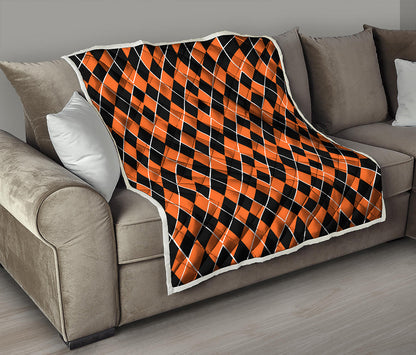 Orange And Black Halloween Argyle Print Quilt