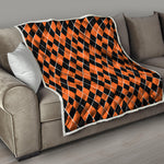Orange And Black Halloween Argyle Print Quilt