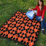 Orange And Black Halloween Argyle Print Quilt