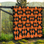 Orange And Black Halloween Argyle Print Quilt