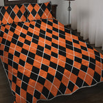 Orange And Black Halloween Argyle Print Quilt Bed Set