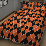 Orange And Black Halloween Argyle Print Quilt Bed Set