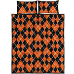Orange And Black Halloween Argyle Print Quilt Bed Set