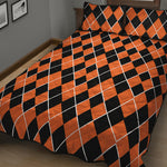 Orange And Black Halloween Argyle Print Quilt Bed Set