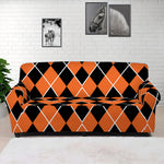 Orange And Black Halloween Argyle Print Sofa Cover