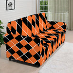 Orange And Black Halloween Argyle Print Sofa Cover