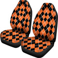 Orange And Black Halloween Argyle Print Universal Fit Car Seat Covers