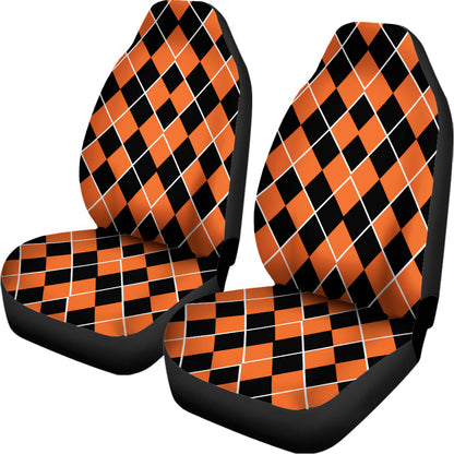 Orange And Black Halloween Argyle Print Universal Fit Car Seat Covers