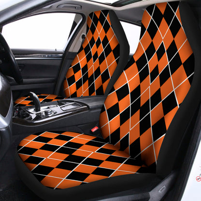 Orange And Black Halloween Argyle Print Universal Fit Car Seat Covers