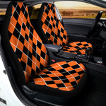 Orange And Black Halloween Argyle Print Universal Fit Car Seat Covers