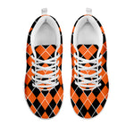 Orange And Black Halloween Argyle Print White Sneakers