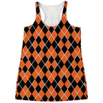 Orange And Black Halloween Argyle Print Women's Racerback Tank Top