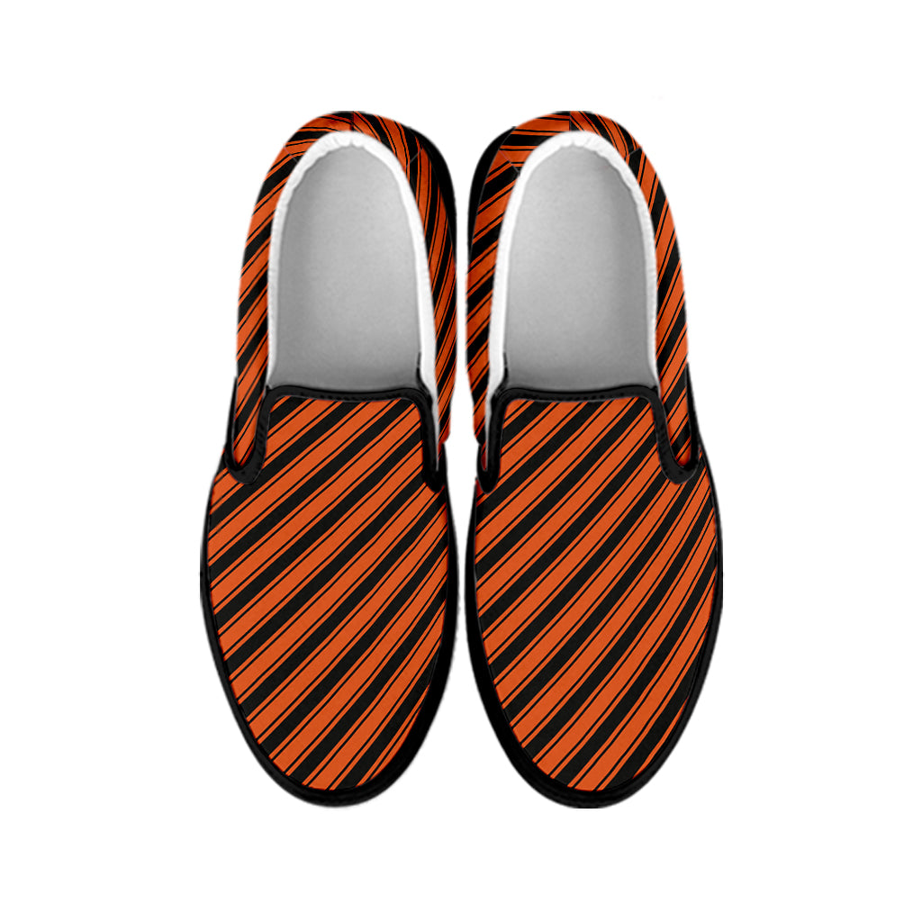 Orange And Black Halloween Pattern Print Black Slip On Shoes