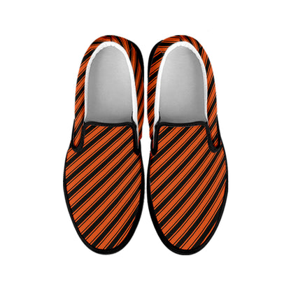 Orange And Black Halloween Pattern Print Black Slip On Shoes