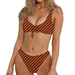 Orange And Black Halloween Pattern Print Front Bow Tie Bikini