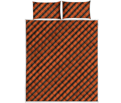 Orange And Black Halloween Pattern Print Quilt Bed Set