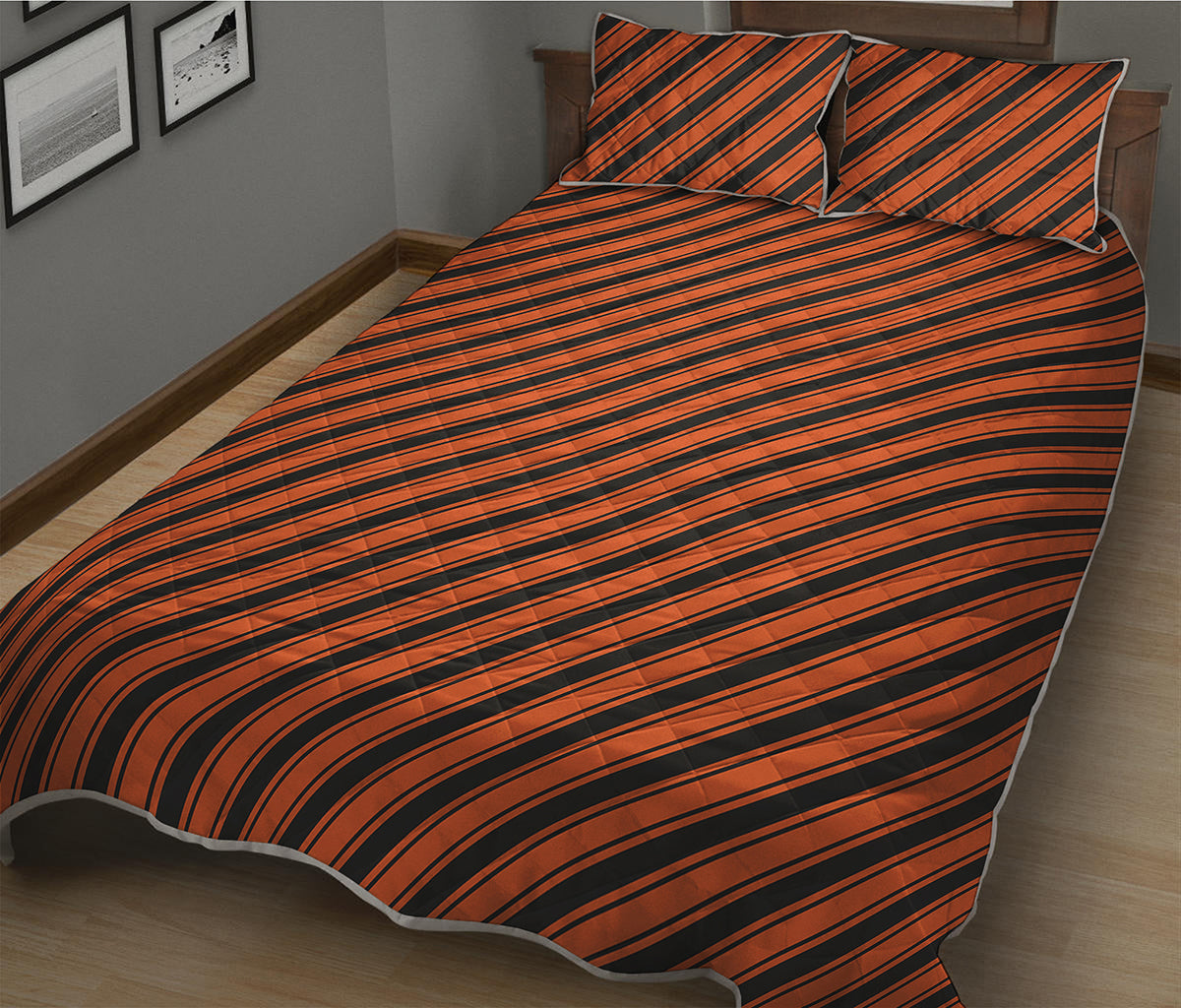 Orange And Black Halloween Pattern Print Quilt Bed Set