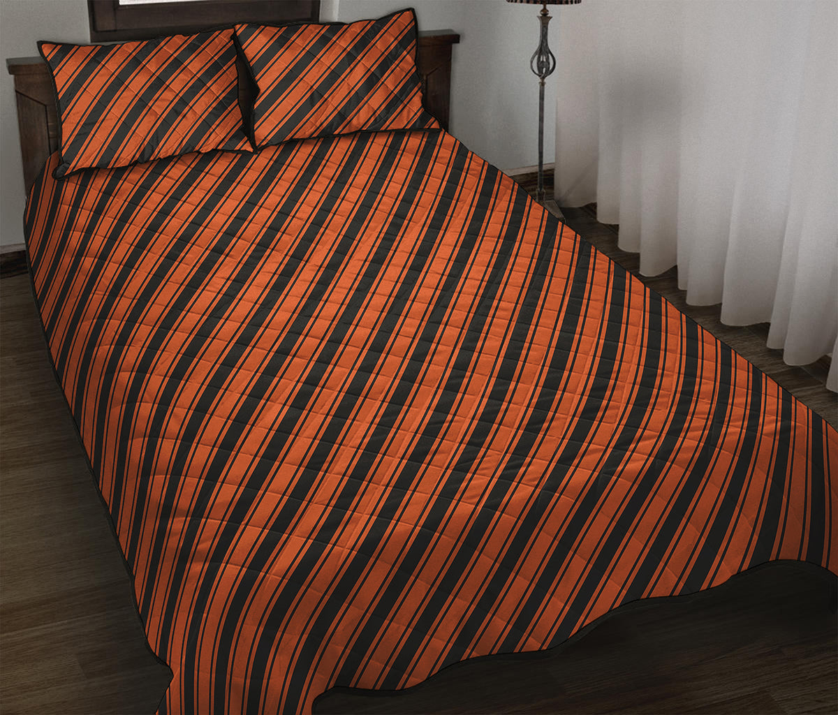 Orange And Black Halloween Pattern Print Quilt Bed Set