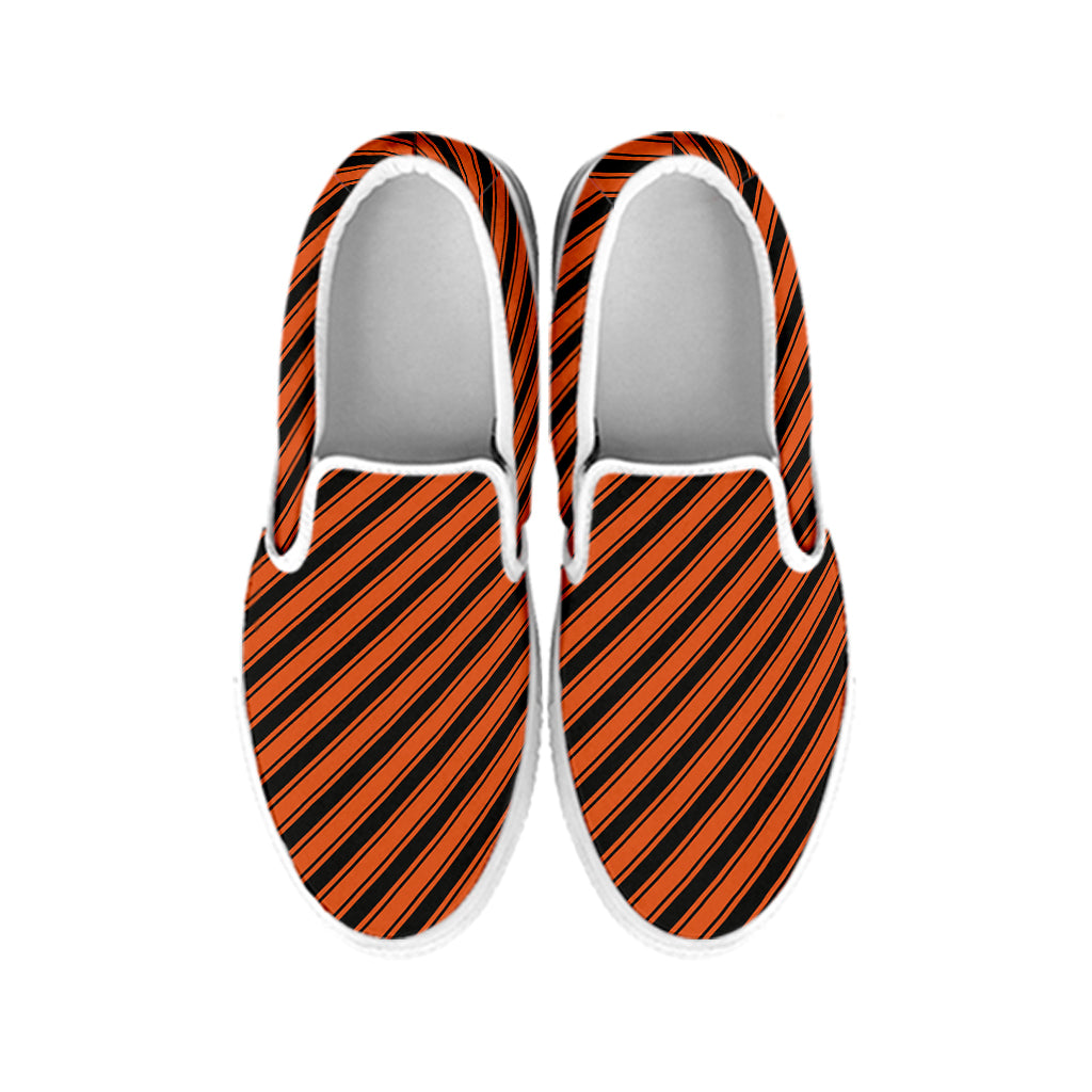 Orange And Black Halloween Pattern Print White Slip On Shoes