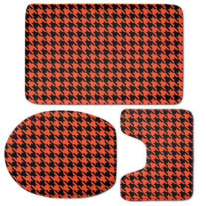 Orange And Black Houndstooth Print 3 Piece Bath Mat Set