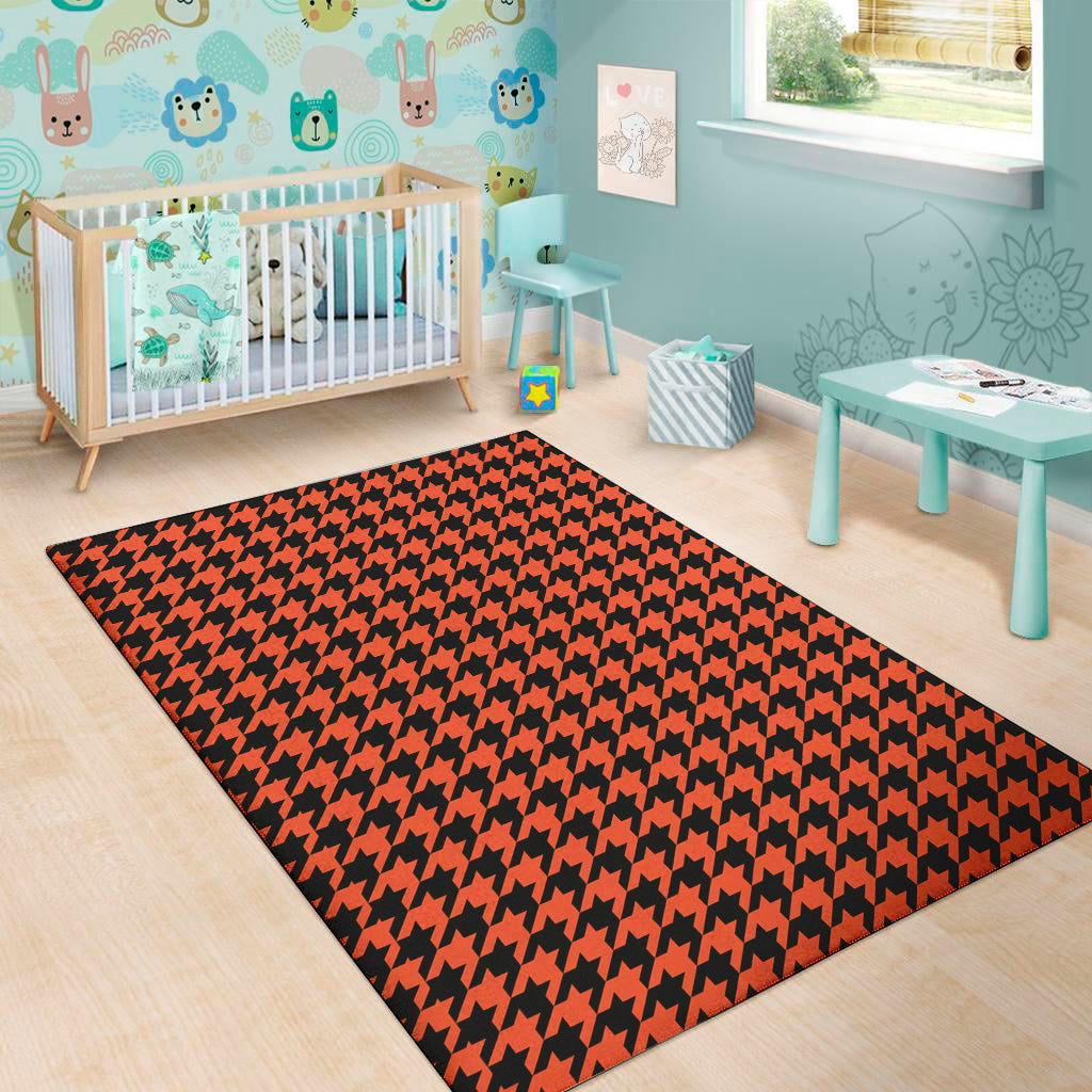 Orange And Black Houndstooth Print Area Rug