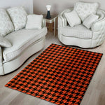 Orange And Black Houndstooth Print Area Rug