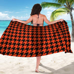 Orange And Black Houndstooth Print Beach Sarong Wrap
