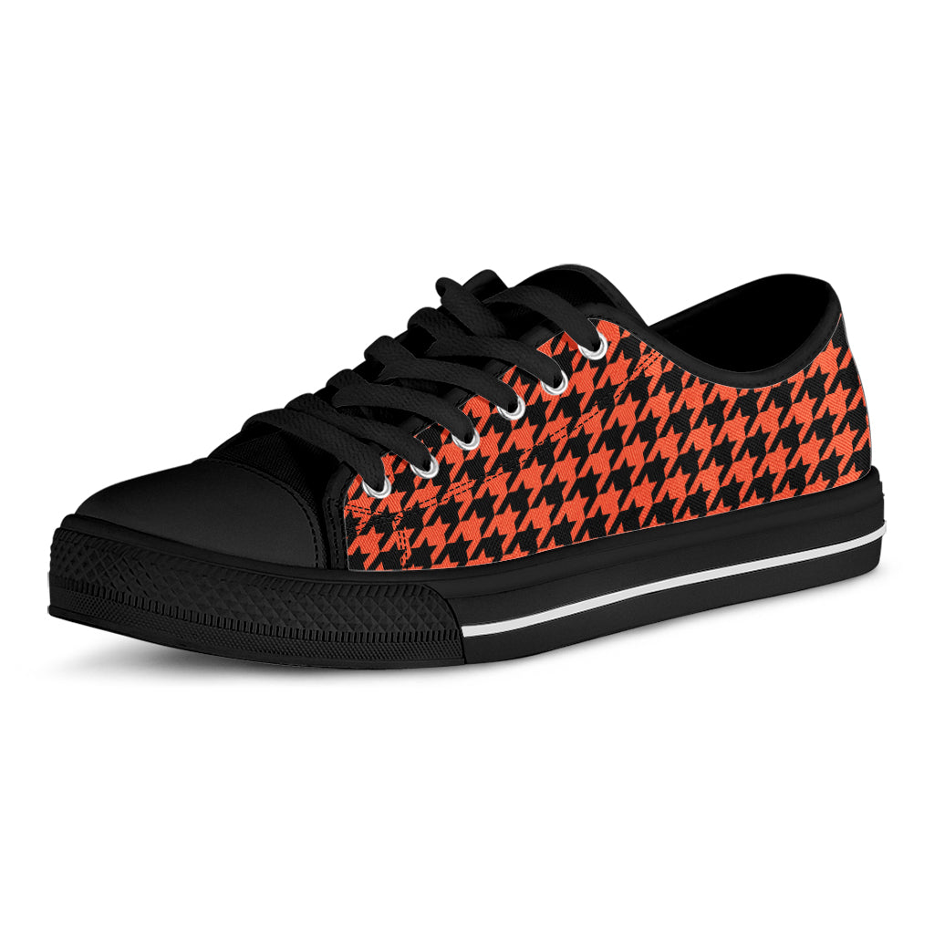 Orange And Black Houndstooth Print Black Low Top Shoes