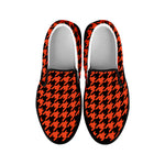 Orange And Black Houndstooth Print Black Slip On Shoes