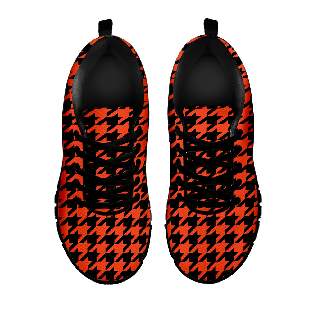 Orange And Black Houndstooth Print Black Sneakers