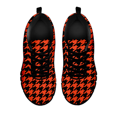 Orange And Black Houndstooth Print Black Sneakers