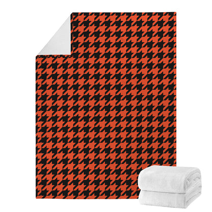 Orange And Black Houndstooth Print Blanket