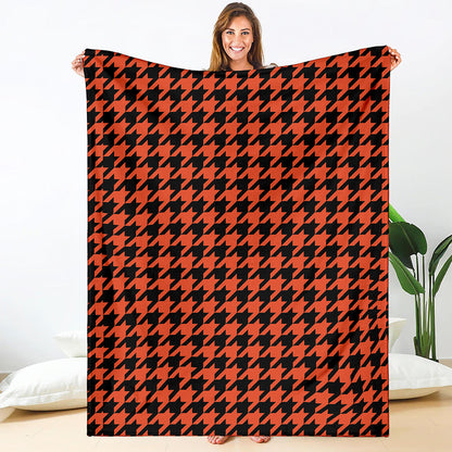 Orange And Black Houndstooth Print Blanket