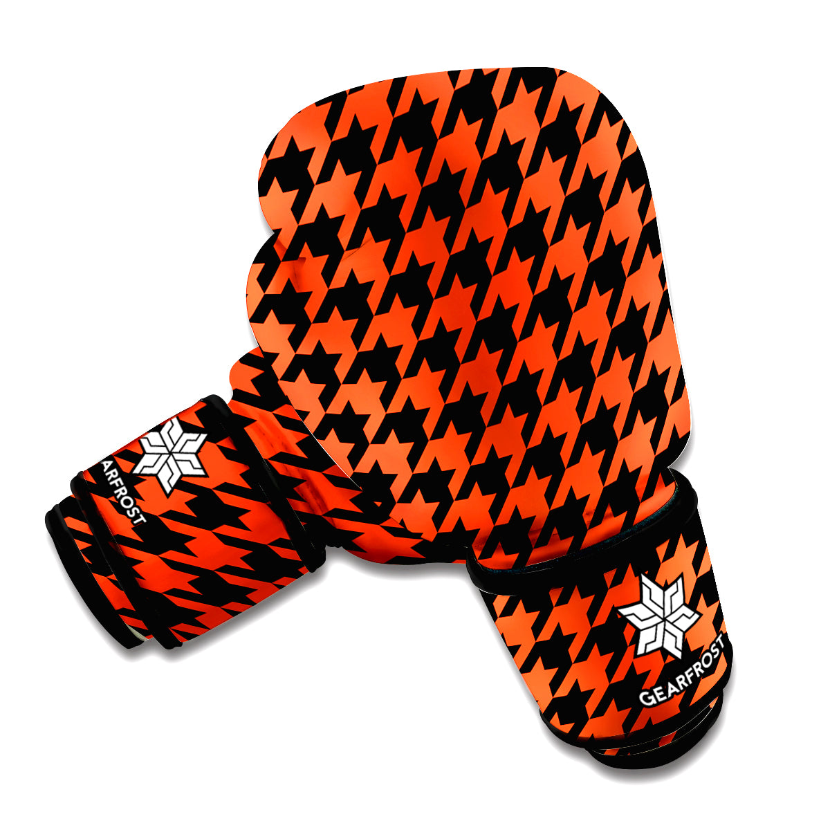 Orange And Black Houndstooth Print Boxing Gloves