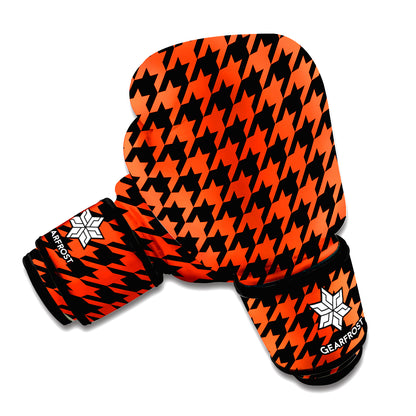 Orange And Black Houndstooth Print Boxing Gloves
