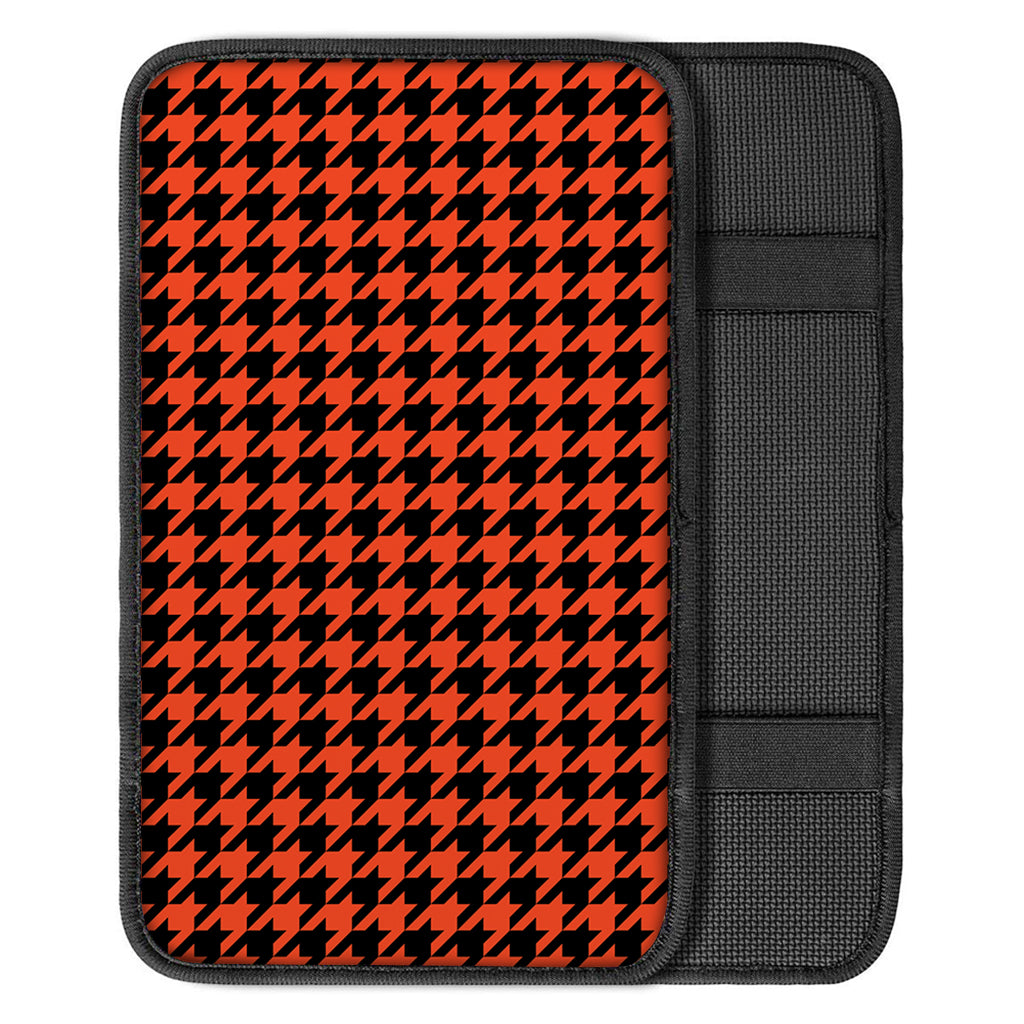 Orange And Black Houndstooth Print Car Center Console Cover