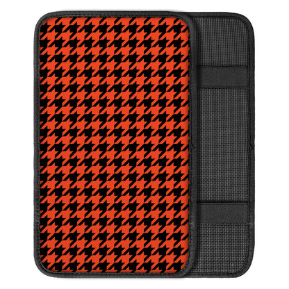 Orange And Black Houndstooth Print Car Center Console Cover