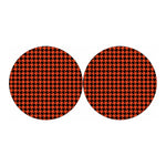 Orange And Black Houndstooth Print Car Coasters