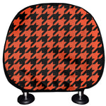 Orange And Black Houndstooth Print Car Headrest Covers